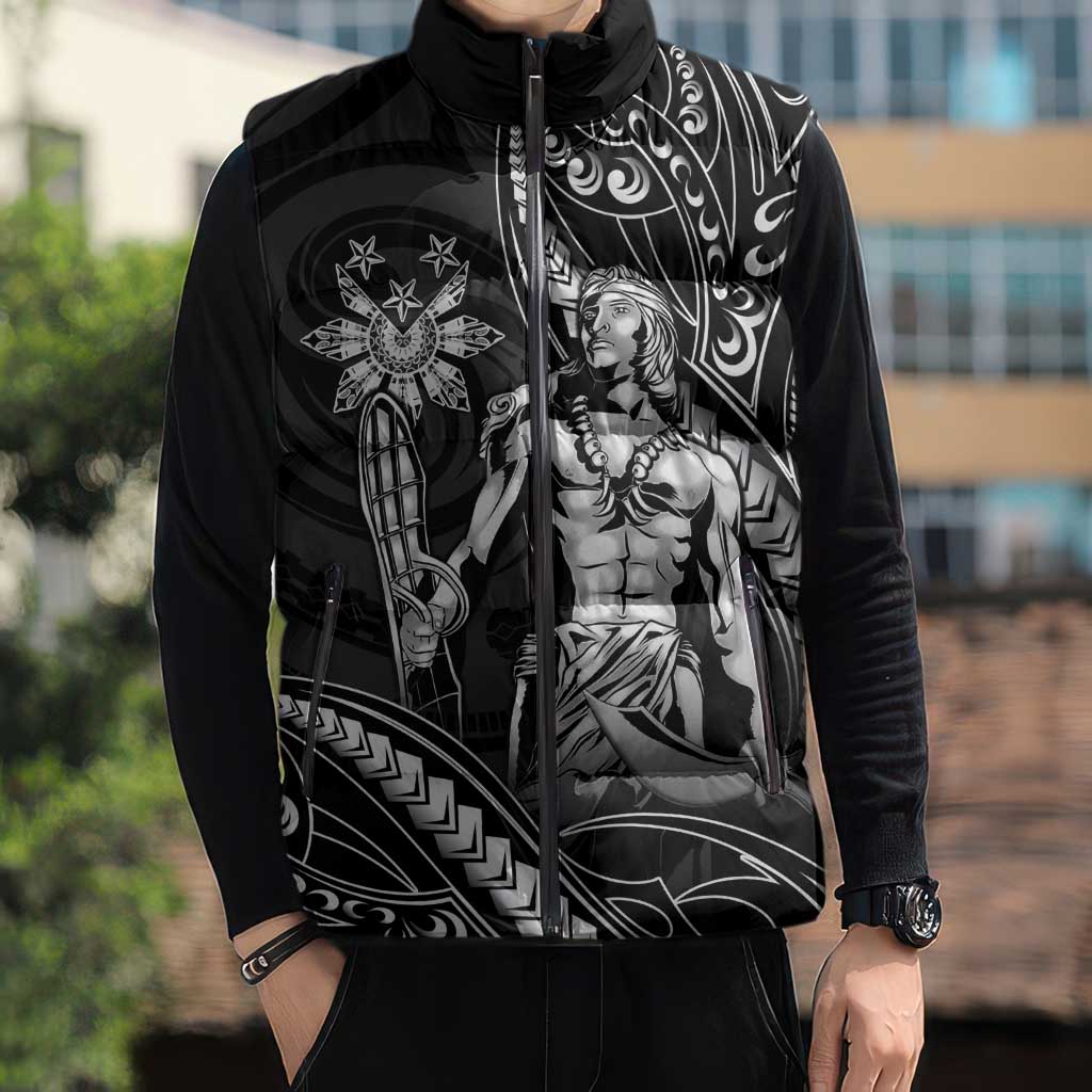 Filipinos Lapu Lapu Hero Sleeveless Puffer Jacket Black Polynesian Tribal Tattoo LT05 - Polynesian Pride
