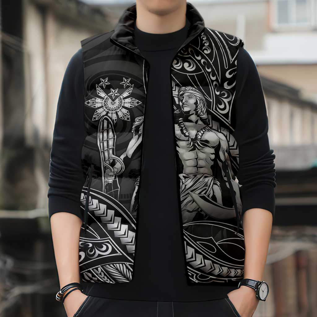 Filipinos Lapu Lapu Hero Sleeveless Puffer Jacket Black Polynesian Tribal Tattoo LT05 - Polynesian Pride