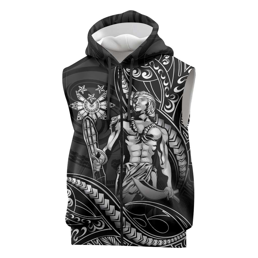Filipinos Lapu Lapu Hero Sleeveless Zip Hoodie Black Polynesian Tribal Tattoo LT05 Black - Polynesian Pride