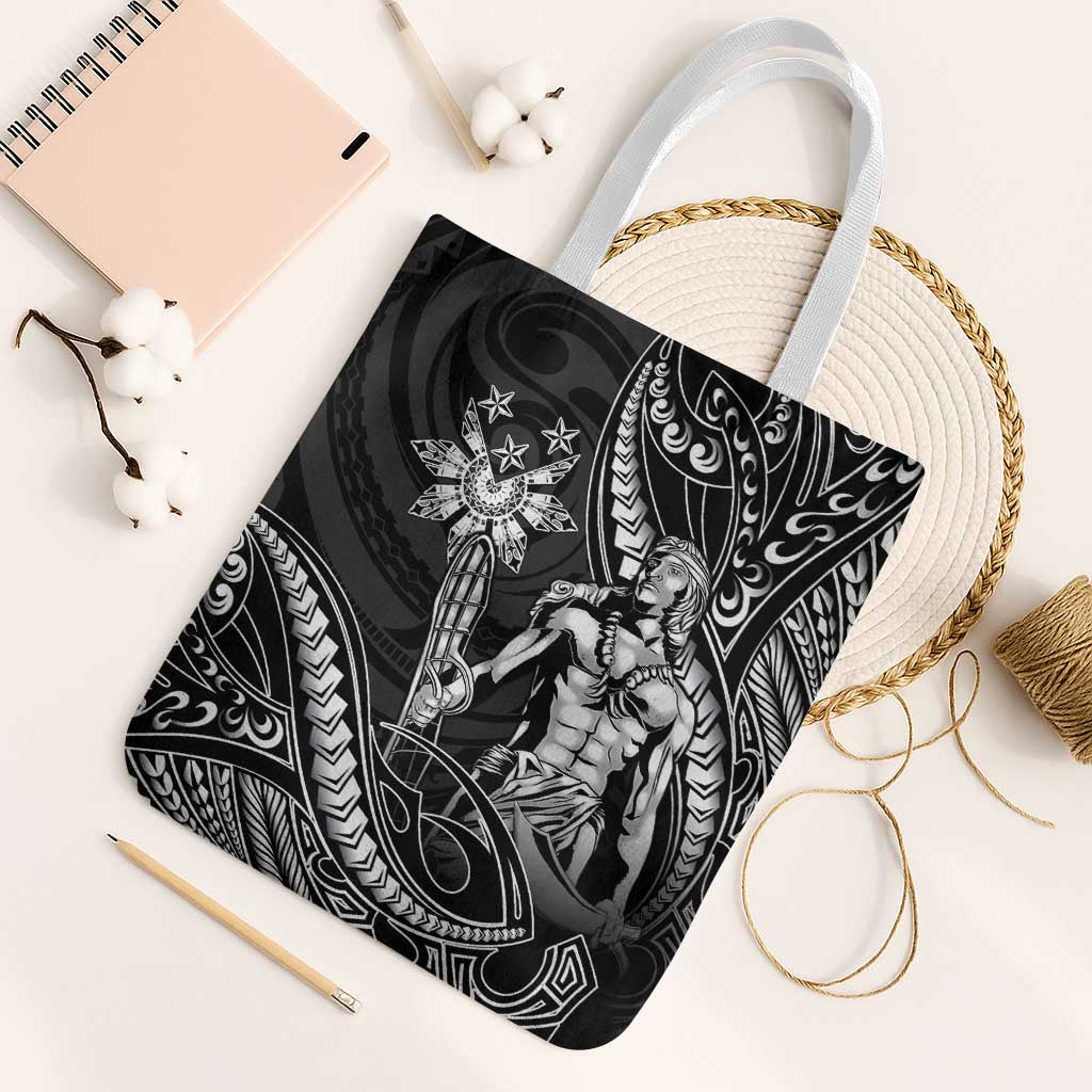 Filipinos Lapu Lapu Hero Tote Bag Black Polynesian Tribal Tattoo LT05 White Strap One Size Black - Polynesian Pride