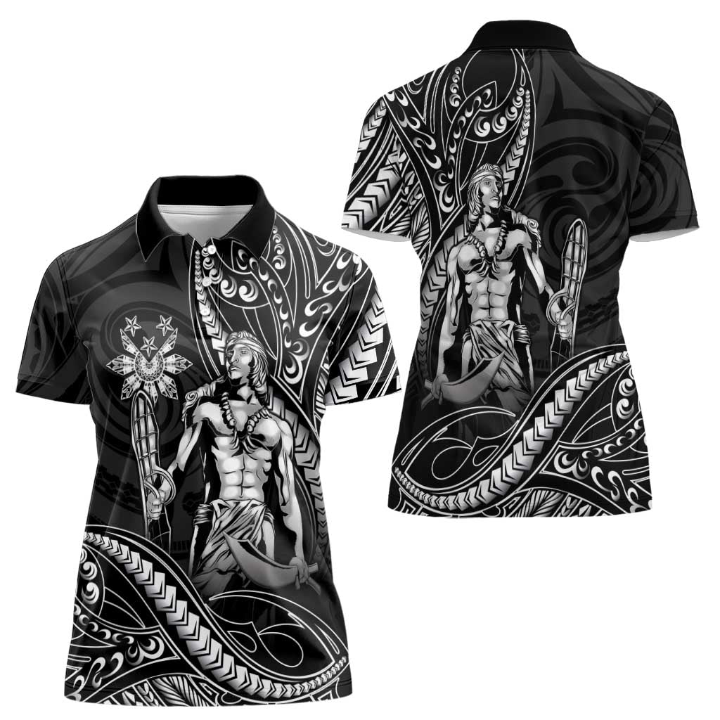 Filipinos Lapu Lapu Hero Women Polo Shirt Black Polynesian Tribal Tattoo LT05 - Polynesian Pride