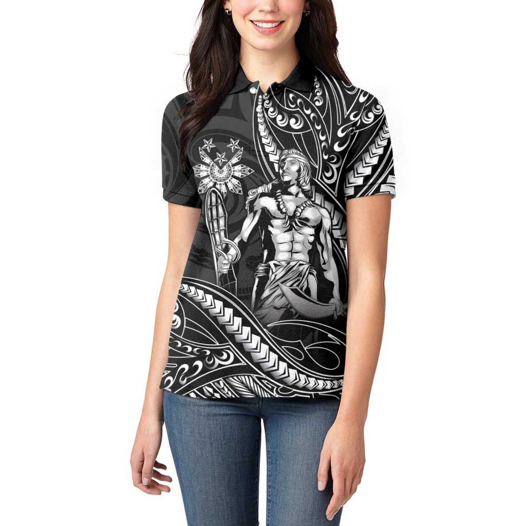 Filipinos Lapu Lapu Hero Women Polo Shirt Black Polynesian Tribal Tattoo LT05 - Polynesian Pride