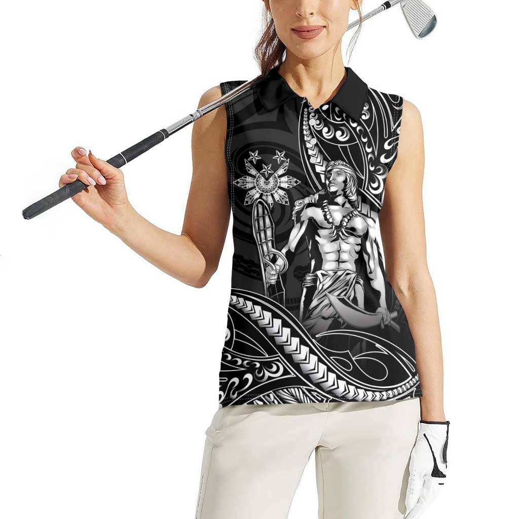 Filipinos Lapu Lapu Hero Women Sleeveless Polo Shirt Black Polynesian Tribal Tattoo