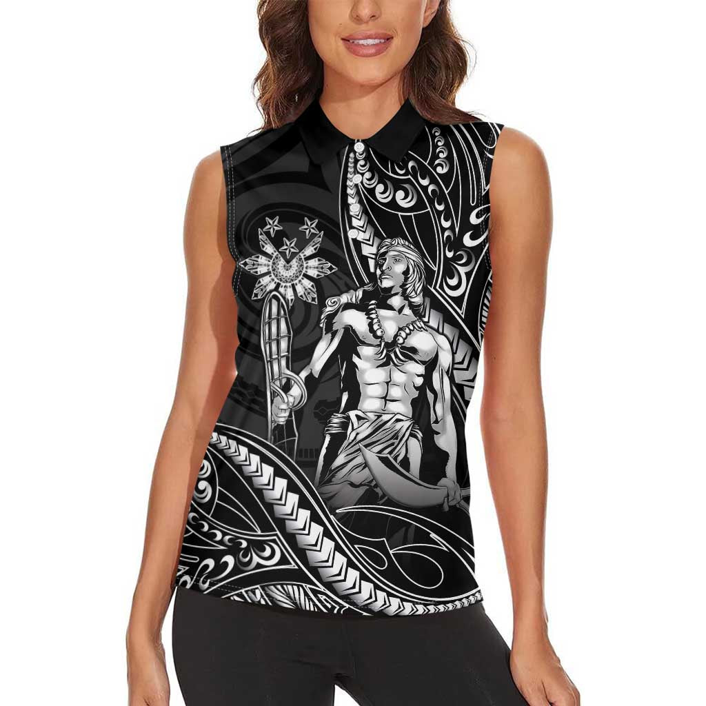 Filipinos Lapu Lapu Hero Women Sleeveless Polo Shirt Black Polynesian Tribal Tattoo