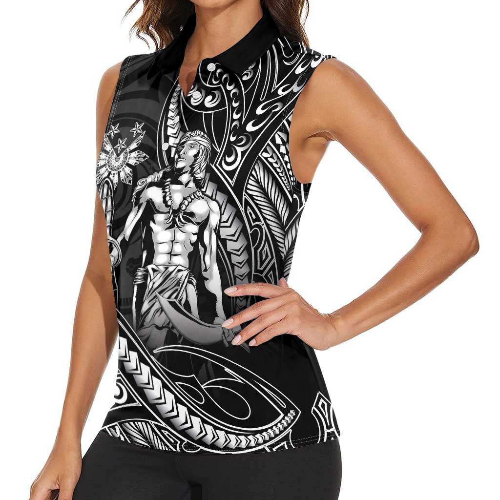 Filipinos Lapu Lapu Hero Women Sleeveless Polo Shirt Black Polynesian Tribal Tattoo