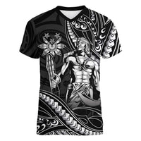 Filipinos Lapu Lapu Hero Women V-Neck T-Shirt Black Polynesian Tribal Tattoo LT05 Female Black - Polynesian Pride
