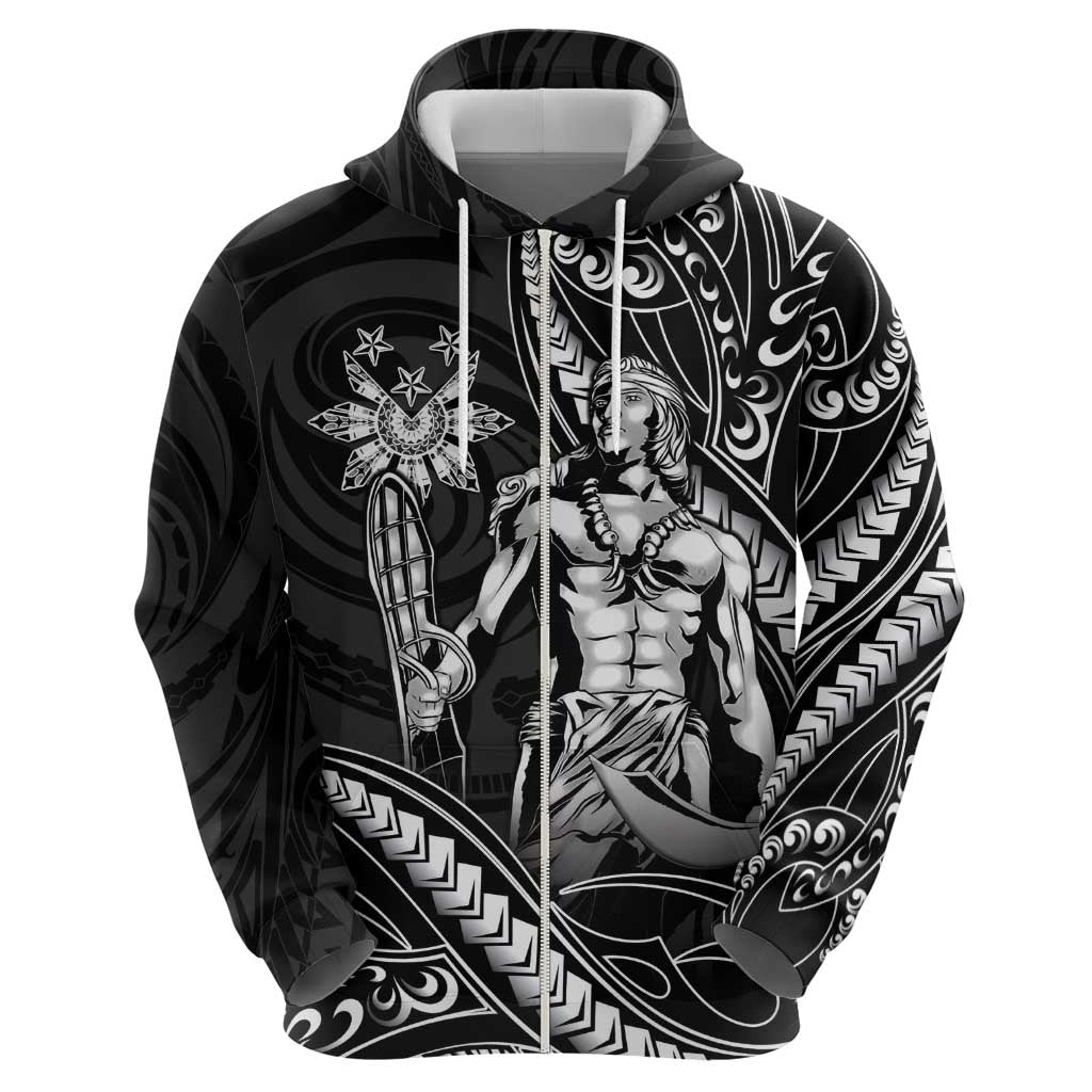 Filipinos Lapu Lapu Hero Zip Hoodie Black Polynesian Tribal Tattoo