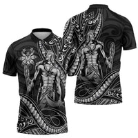 Filipinos Lapu Lapu Hero Zipper Polo Shirt Black Polynesian Tribal Tattoo LT05 - Polynesian Pride