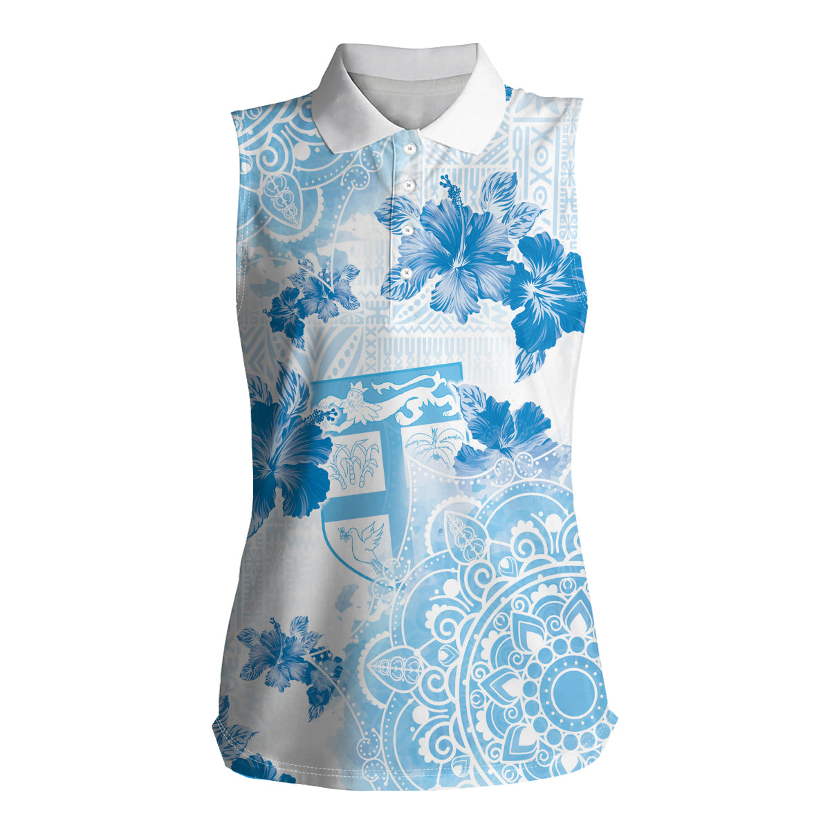Happy Fiji Girmit Day Women Sleeveless Polo Shirt Fijian Tapa With Mandala Pattern
