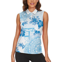 Happy Fiji Girmit Day Women Sleeveless Polo Shirt Fijian Tapa With Mandala Pattern