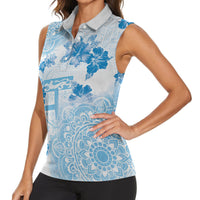 Happy Fiji Girmit Day Women Sleeveless Polo Shirt Fijian Tapa With Mandala Pattern