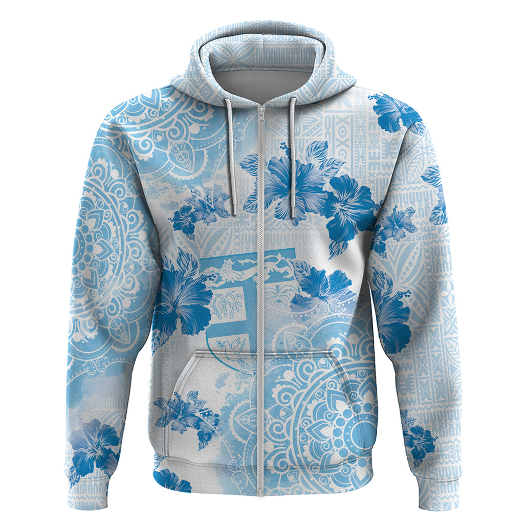 Happy Fiji Girmit Day Zip Hoodie Fijian Tapa With Mandala Pattern