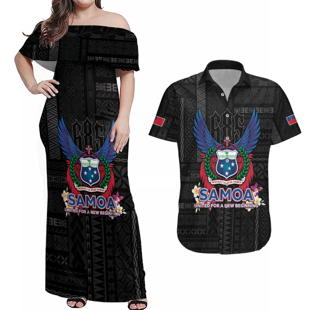 Samoa 64th Independence Anniversary Couples Matching Off Shoulder Maxi Dress and Hawaiian Shirt