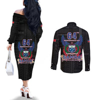 Samoa 64th Independence Anniversary Couples Matching Off The Shoulder Long Sleeve Dress and Long Sleeve Button Shirt LT05 - Polynesian Pride