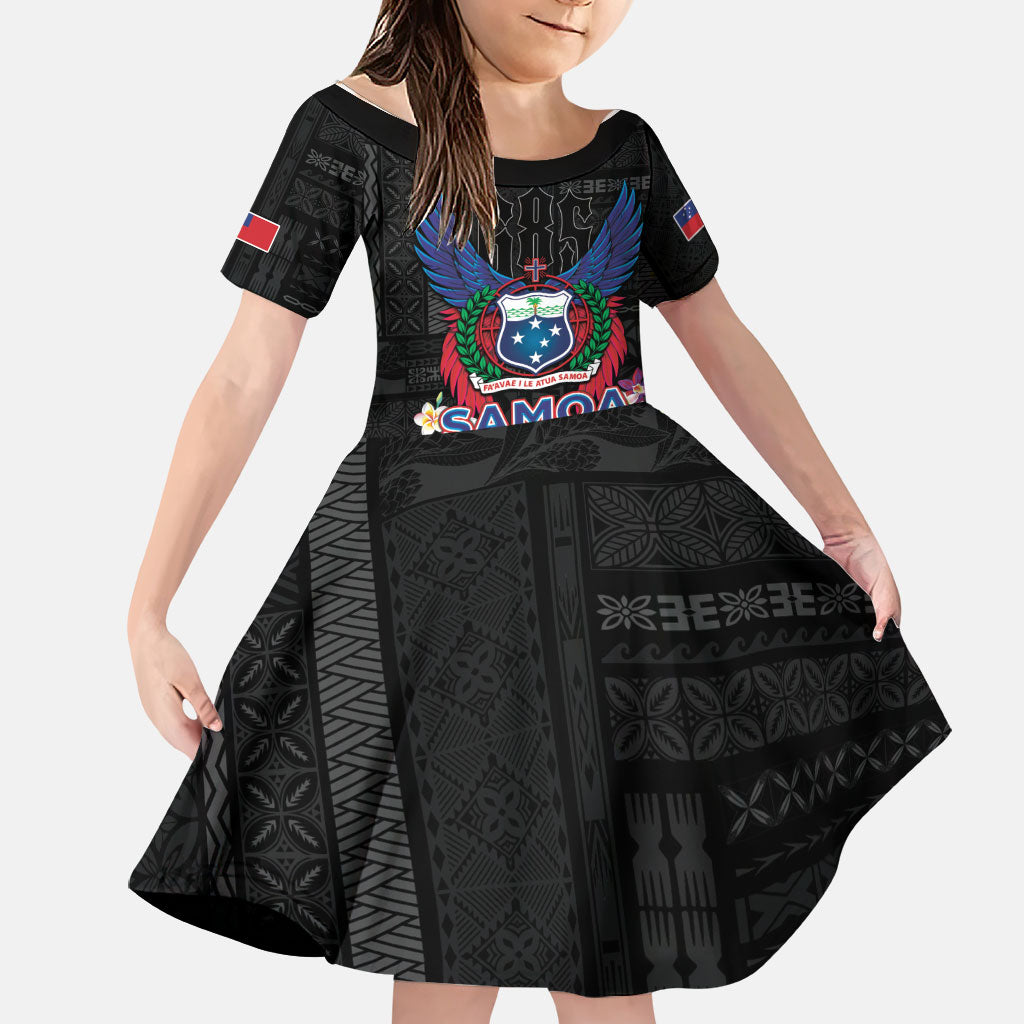 Samoa 64th Independence Anniversary Family Matching Off The Shoulder Long Sleeve Dress and Hawaiian Shirt LT05 Daughter's Dress Black - Polynesian Pride