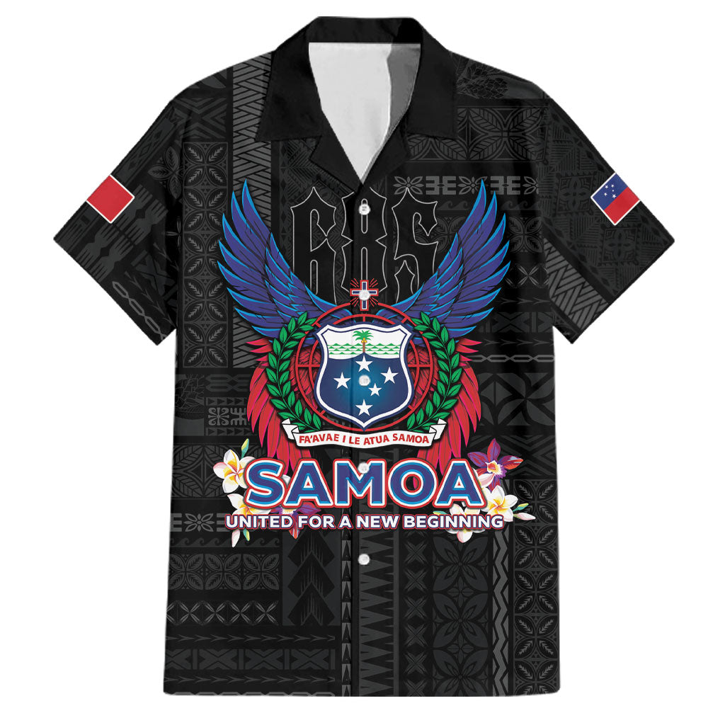 Samoa 64th Independence Anniversary Family Matching Off The Shoulder Long Sleeve Dress and Hawaiian Shirt LT05 Dad's Shirt - Short Sleeve Black - Polynesian Pride