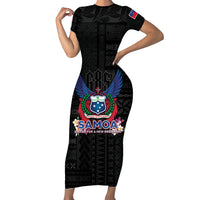Samoa 64th Independence Anniversary Family Matching Short Sleeve Bodycon Dress and Hawaiian Shirt LT05 Mom's Dress Black - Polynesian Pride
