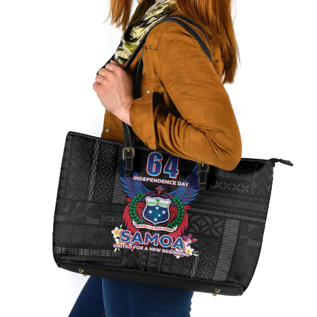 Samoa 64th Independence Anniversary Leather Tote Bag LT05 Black - Polynesian Pride