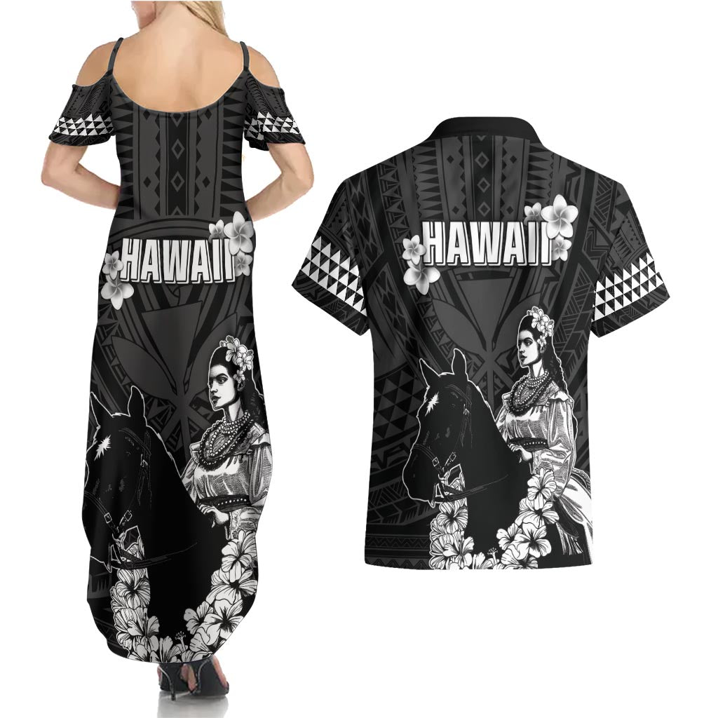 Hawaii King Kamehameha Day Parade Couples Matching Summer Maxi Dress and Hawaiian Shirt With Pa'u Riders Plumeria Kakau Tribal Pattern