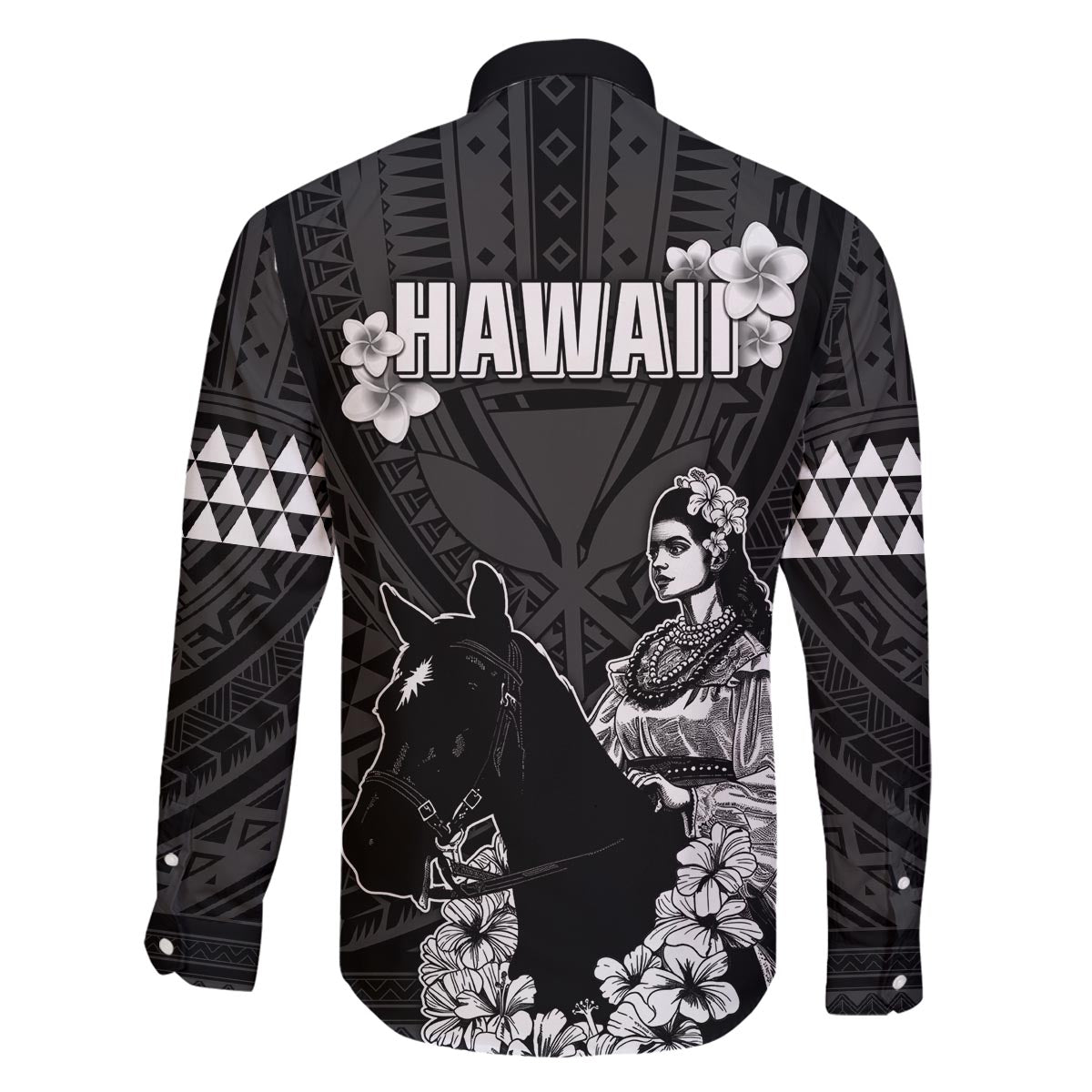 Hawaii King Kamehameha Day Parade Family Matching Off The Shoulder Long Sleeve Dress and Hawaiian Shirt With Pa'u Riders Plumeria Kakau Tribal Pattern