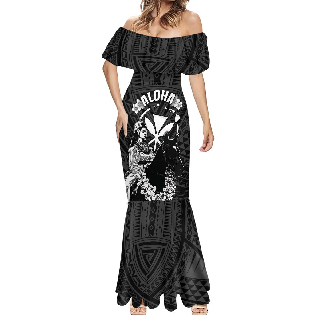 Hawaii King Kamehameha Day Parade Mermaid Dress With Pa'u Riders Plumeria Kakau Tribal Pattern