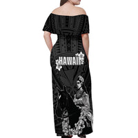 Hawaii King Kamehameha Day Parade Off Shoulder Maxi Dress With Pa'u Riders Plumeria Kakau Tribal Pattern