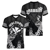 Hawaii King Kamehameha Day Parade Women V-Neck T-Shirt With Pa'u Riders Plumeria Kakau Tribal Pattern