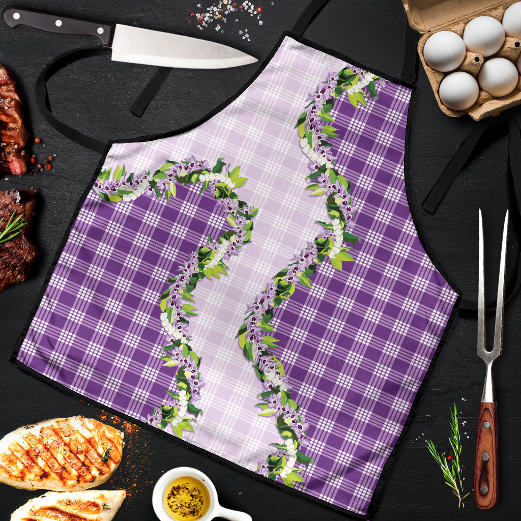 Violet Hawaii Palaka Apron Maile Pikake Honohono Orchid Lei