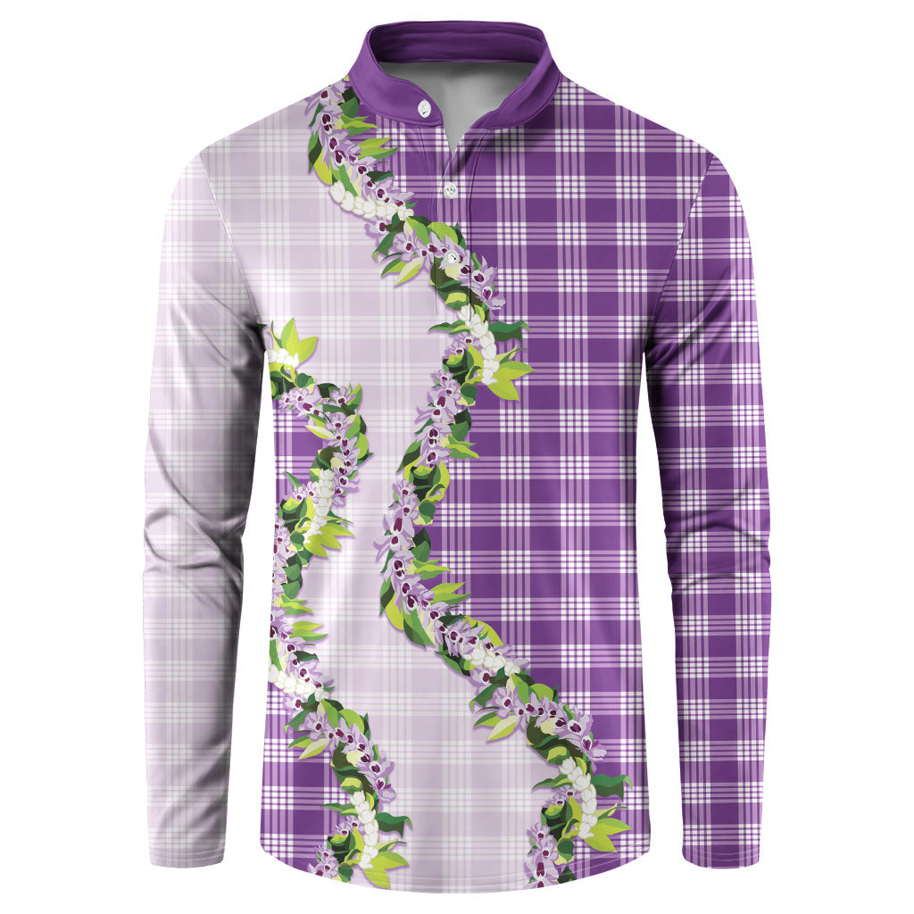Violet Hawaii Palaka Button Sweatshirt Maile Pikake Honohono Orchid Lei