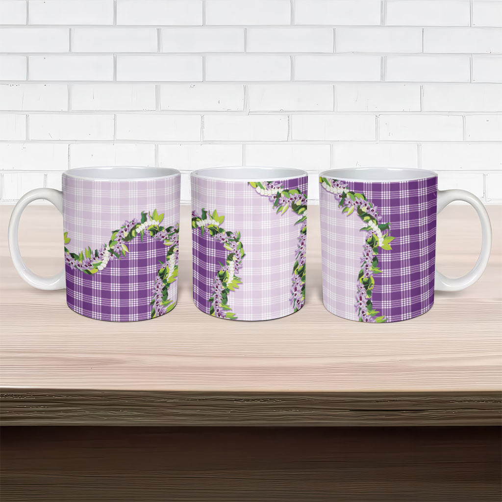 Violet Hawaii Palaka Ceramic Mug Maile Pikake Honohono Orchid Lei