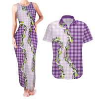 Violet Hawaii Palaka Couples Matching Tank Maxi Dress and Hawaiian Shirt Maile Pikake Honohono Orchid Lei LT05 Violet - Polynesian Pride