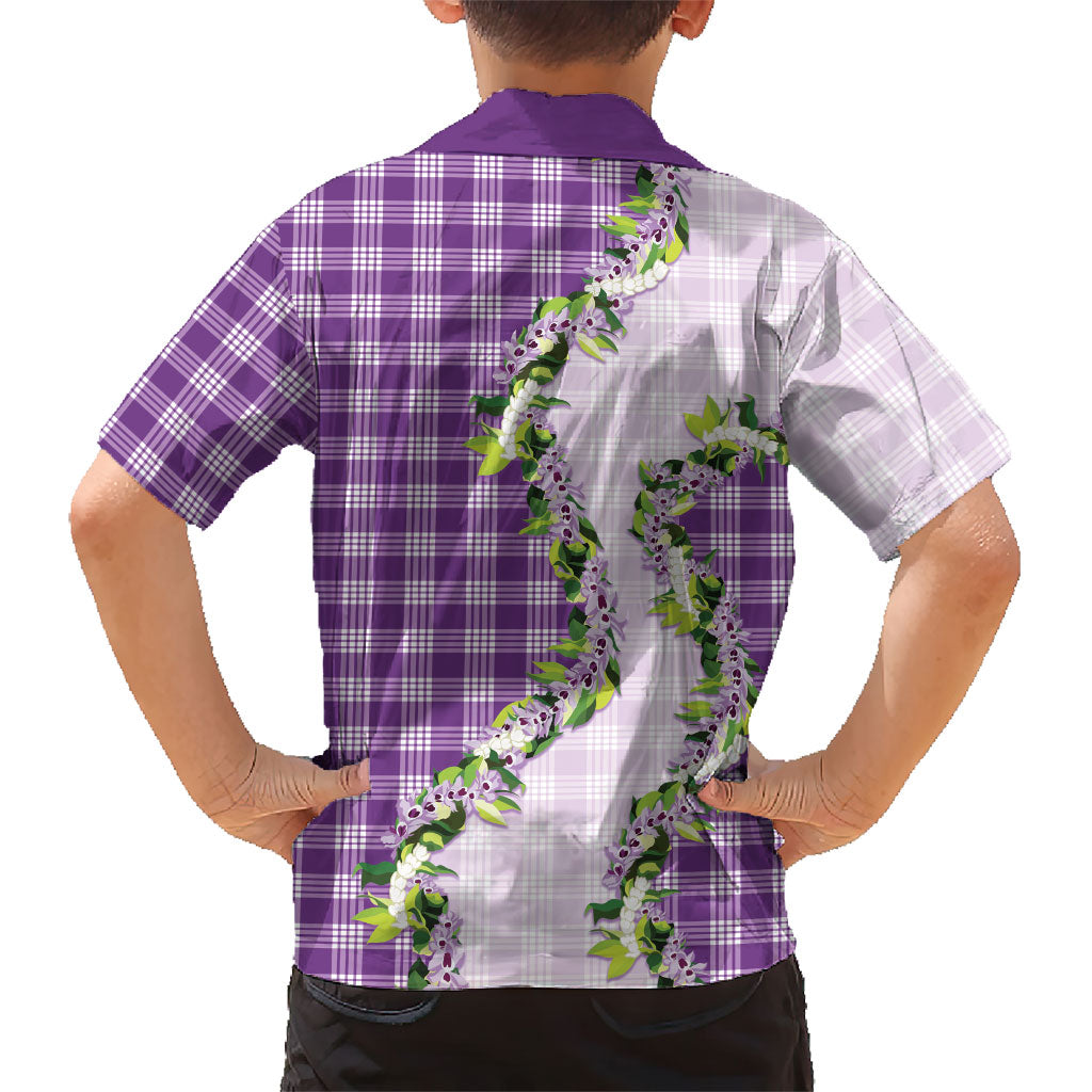 Violet Hawaii Palaka Family Matching Long Sleeve Bodycon Dress and Hawaiian Shirt Maile Pikake Honohono Orchid Lei LT05 - Polynesian Pride