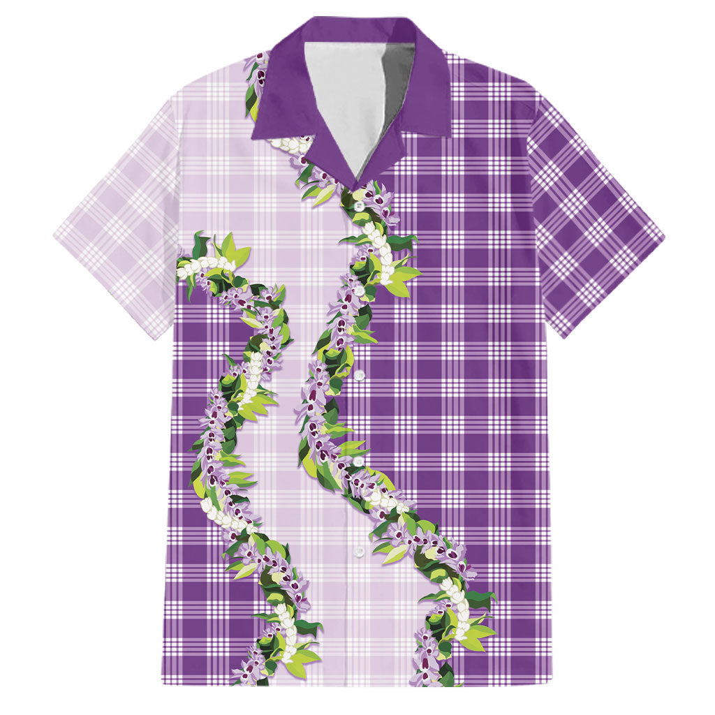 Violet Hawaii Palaka Family Matching Long Sleeve Bodycon Dress and Hawaiian Shirt Maile Pikake Honohono Orchid Lei LT05 Dad's Shirt - Short Sleeve Violet - Polynesian Pride