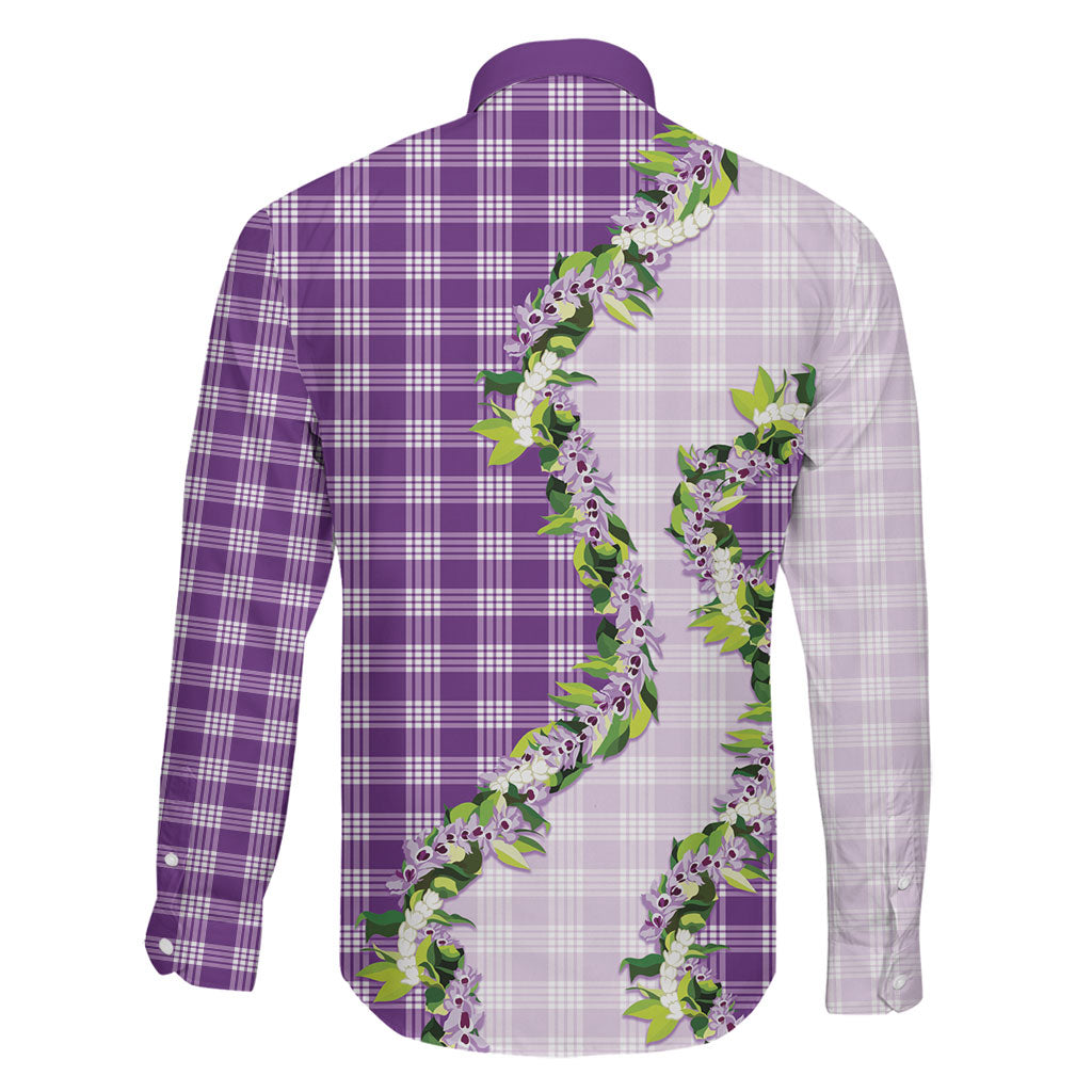 Violet Hawaii Palaka Family Matching Off The Shoulder Long Sleeve Dress and Hawaiian Shirt Maile Pikake Honohono Orchid Lei LT05 - Polynesian Pride