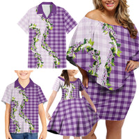 Violet Hawaii Palaka Family Matching Off Shoulder Short Dress and Hawaiian Shirt Maile Pikake Honohono Orchid Lei LT05 - Polynesian Pride