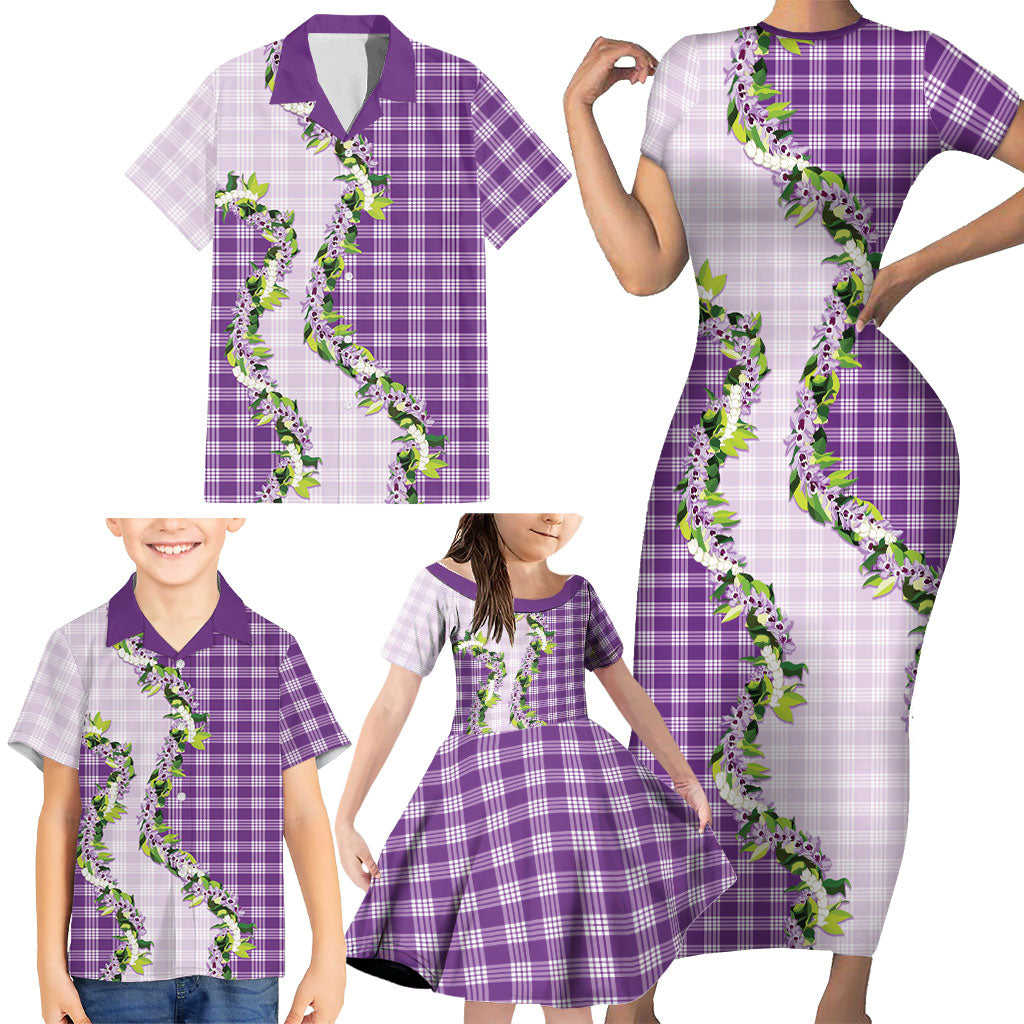 Violet Hawaii Palaka Family Matching Short Sleeve Bodycon Dress and Hawaiian Shirt Maile Pikake Honohono Orchid Lei LT05 - Polynesian Pride