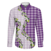 Violet Hawaii Palaka Family Matching Summer Maxi Dress and Hawaiian Shirt Maile Pikake Honohono Orchid Lei LT05 Dad's Shirt - Long Sleeve Violet - Polynesian Pride