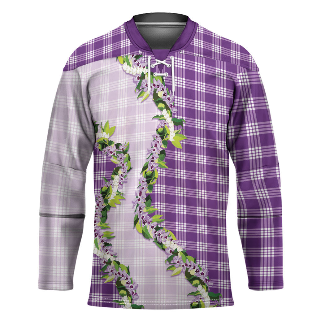 Violet Hawaii Palaka Hockey Jersey Maile Pikake Honohono Orchid Lei LT05 Unisex Violet - Polynesian Pride