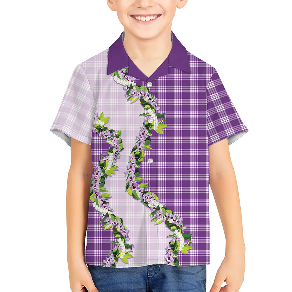 Violet Hawaii Palaka Kid Hawaiian Shirt Maile Pikake Honohono Orchid Lei LT05 Kid Violet - Polynesian Pride