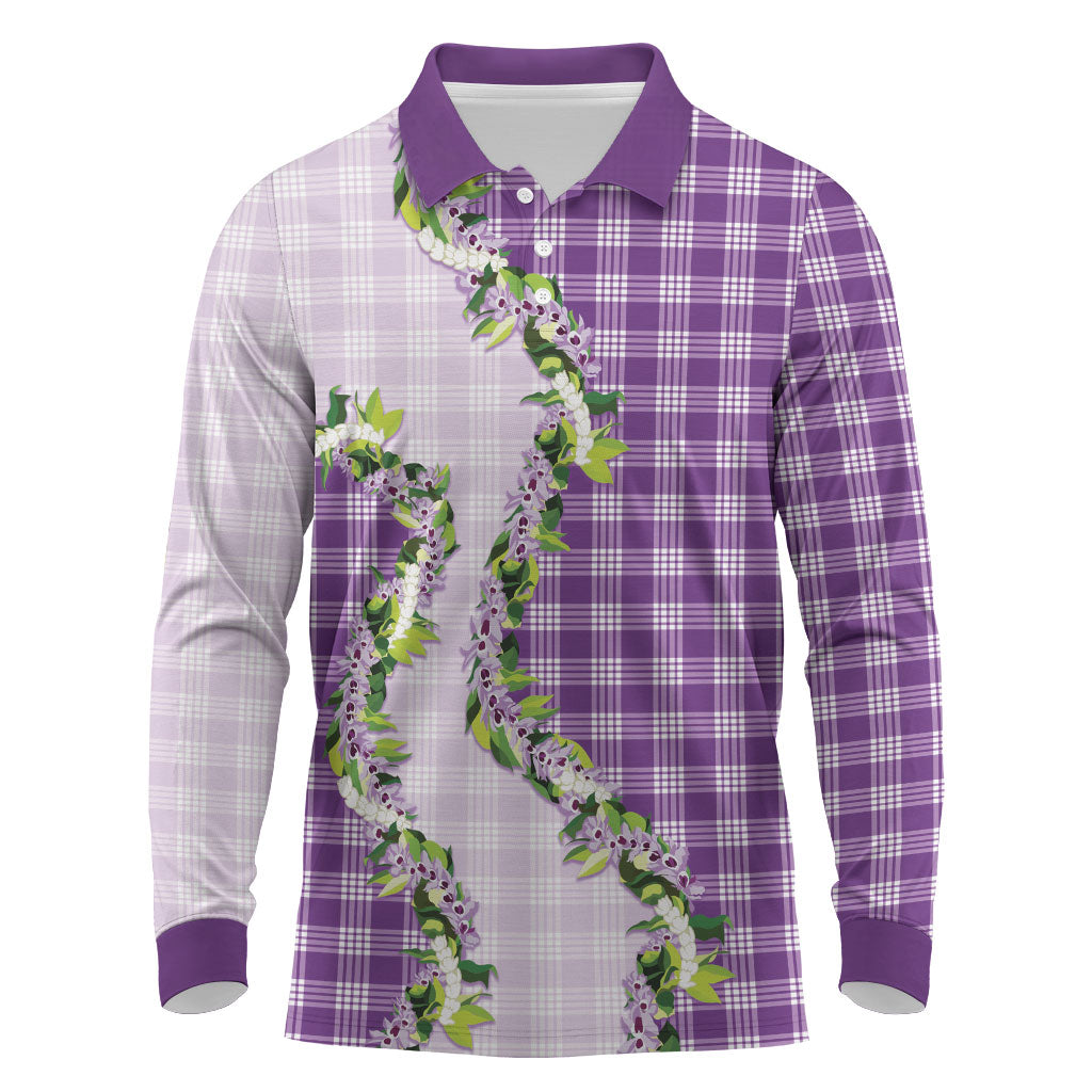 Violet Hawaii Palaka Long Sleeve Polo Shirt Maile Pikake Honohono Orchid Lei LT05 Violet - Polynesian Pride