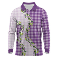 Violet Hawaii Palaka Long Sleeve Polo Shirt Maile Pikake Honohono Orchid Lei LT05 Violet - Polynesian Pride