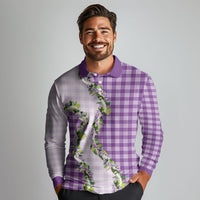 Violet Hawaii Palaka Long Sleeve Polo Shirt Maile Pikake Honohono Orchid Lei LT05 - Polynesian Pride