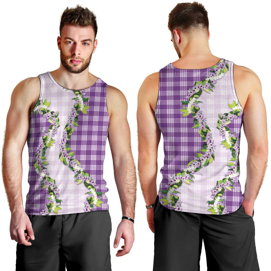 Violet Hawaii Palaka Men Tank Top Maile Pikake Honohono Orchid Lei