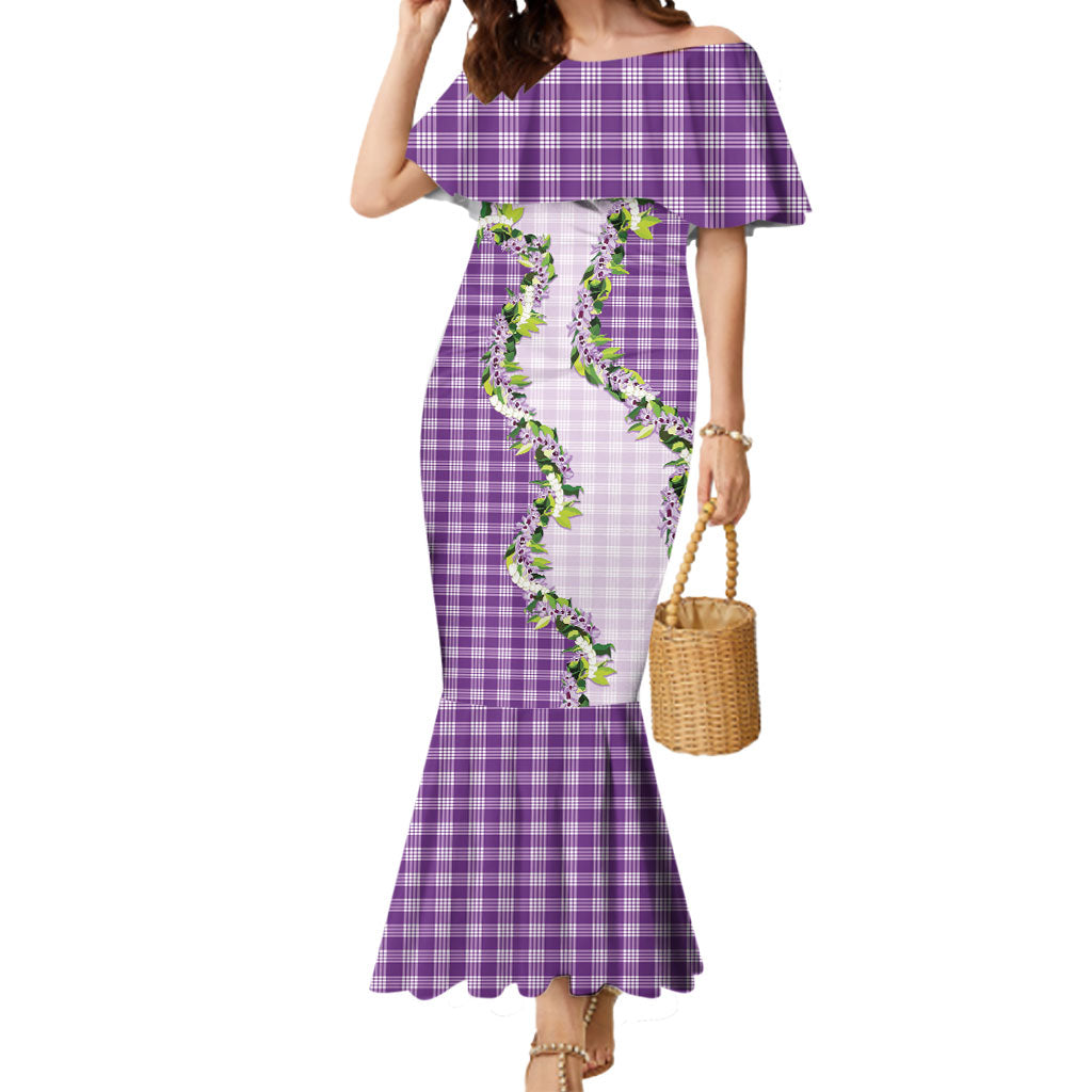 Violet Hawaii Palaka Mermaid Dress Maile Pikake Honohono Orchid Lei LT05 Women Violet - Polynesian Pride