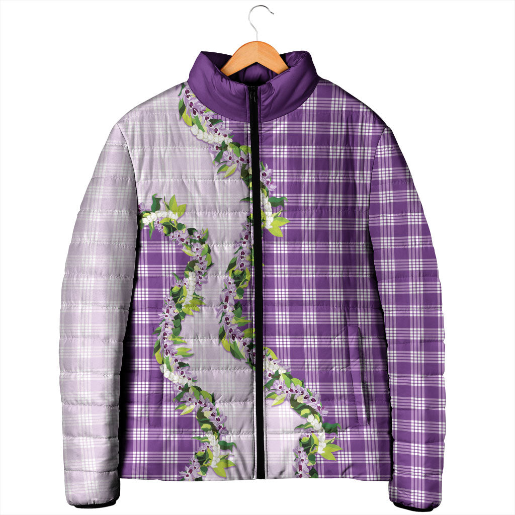 Violet Hawaii Palaka Padded Jacket Maile Pikake Honohono Orchid Lei