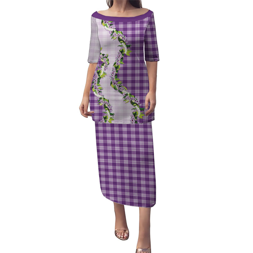 Violet Hawaii Palaka Puletasi Maile Pikake Honohono Orchid Lei LT05 Long Dress Violet - Polynesian Pride