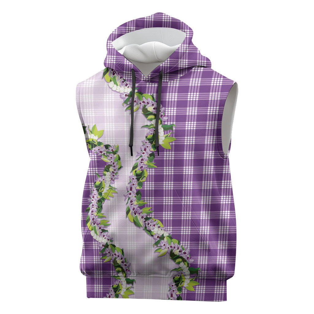 Violet Hawaii Palaka Sleeveless Hoodie Maile Pikake Honohono Orchid Lei LT05 Violet - Polynesian Pride