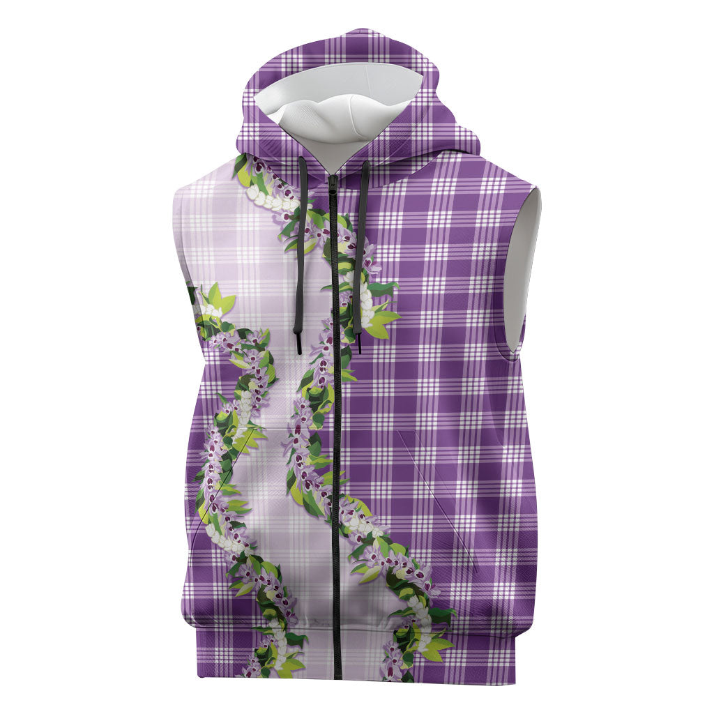 Violet Hawaii Palaka Sleeveless Zip Hoodie Maile Pikake Honohono Orchid Lei LT05 Violet - Polynesian Pride