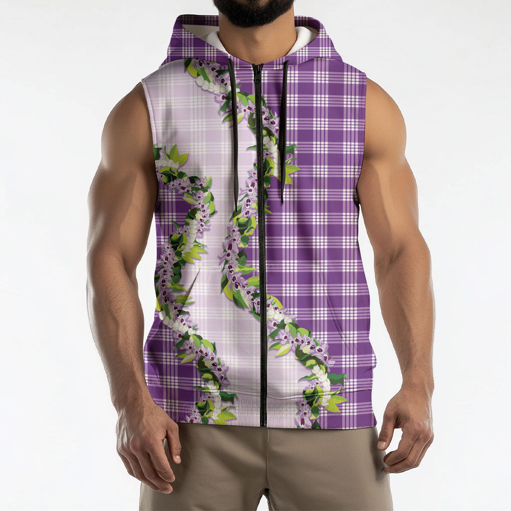 Violet Hawaii Palaka Sleeveless Zip Hoodie Maile Pikake Honohono Orchid Lei LT05 - Polynesian Pride