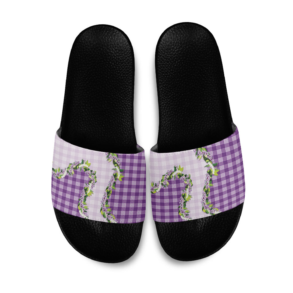 Violet Hawaii Palaka Slide Sandals Maile Pikake Honohono Orchid Lei LT05 Violet - Polynesian Pride